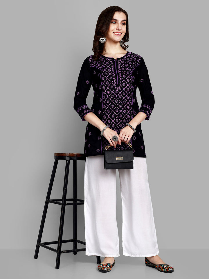 Black & Mauve Cotton Chikankari Tunic Kurti
