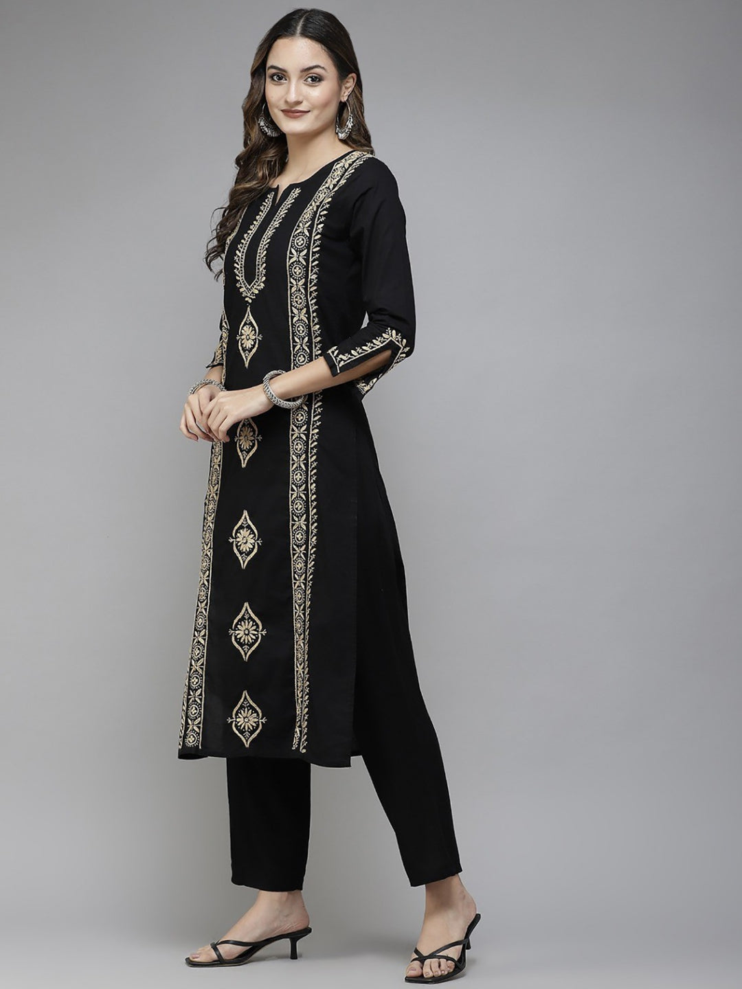 Black-Cotton-Lucknowi-Chikan-Kurta