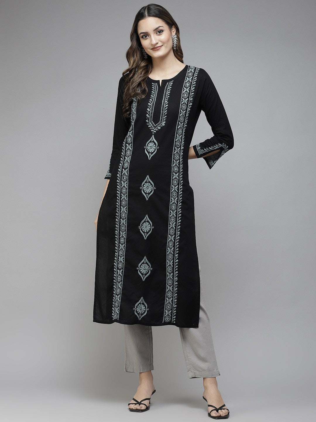 Black-Cotton-Lucknowi-Chikan-Kurta