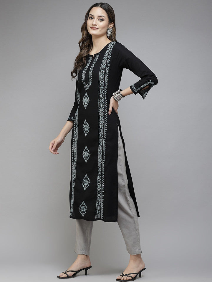 Black-Cotton-Lucknowi-Chikan-Kurta