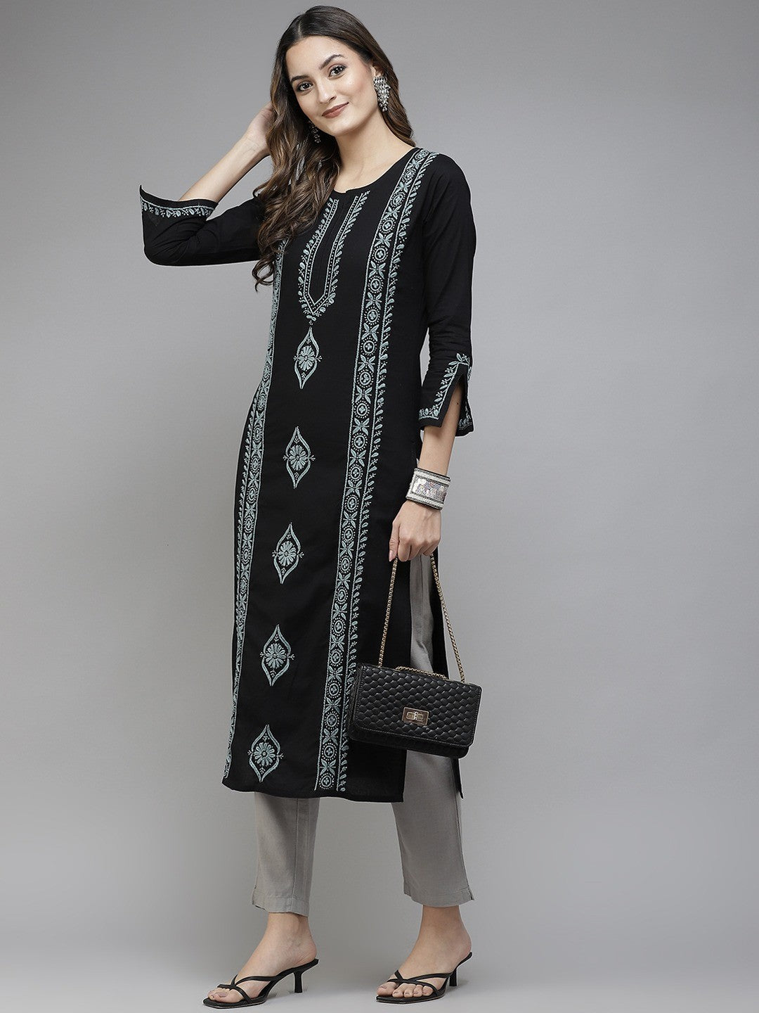 Black-Cotton-Lucknowi-Chikan-Kurta