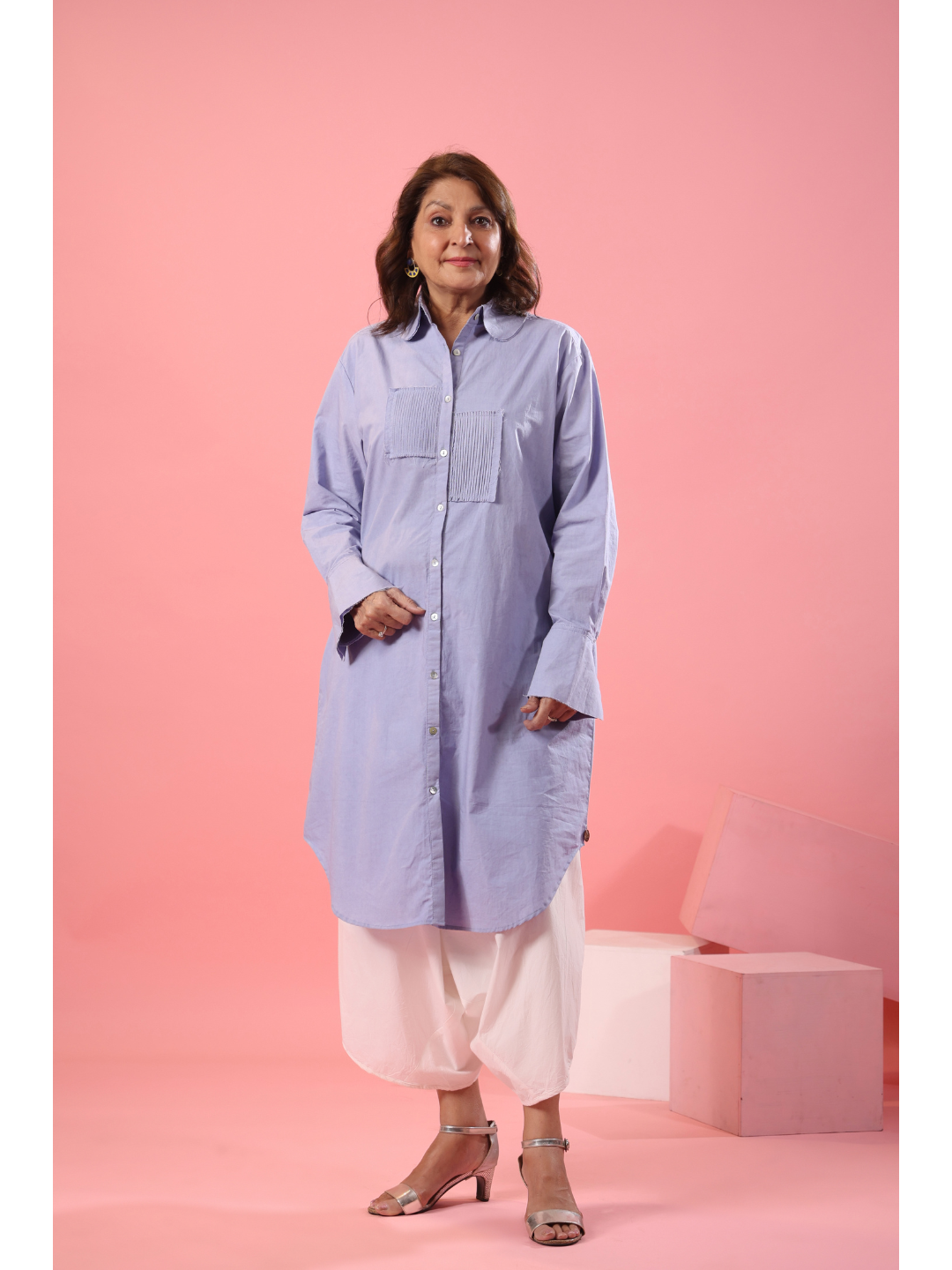 Bleepy Cornflower Blue Cotton Shirt Dress