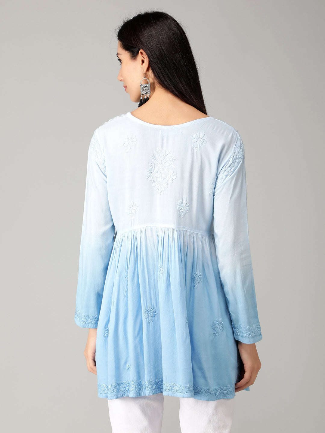 Blue-Chikankari-Short-Flare-Tunic-Top