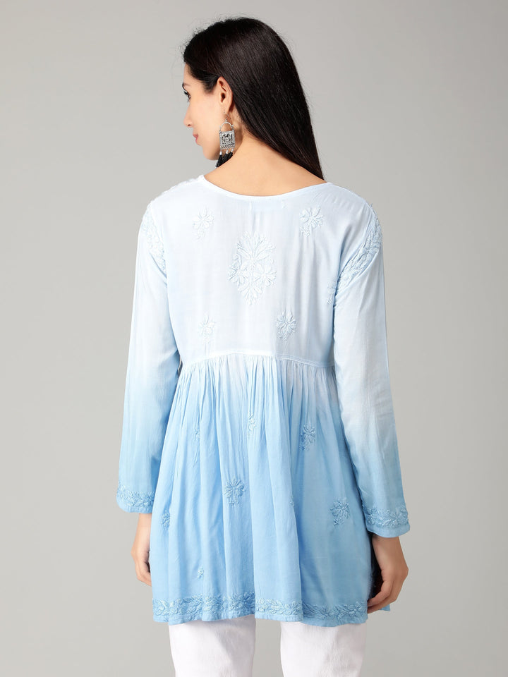 Blue-Chikankari-Short-Flare-Tunic-Top