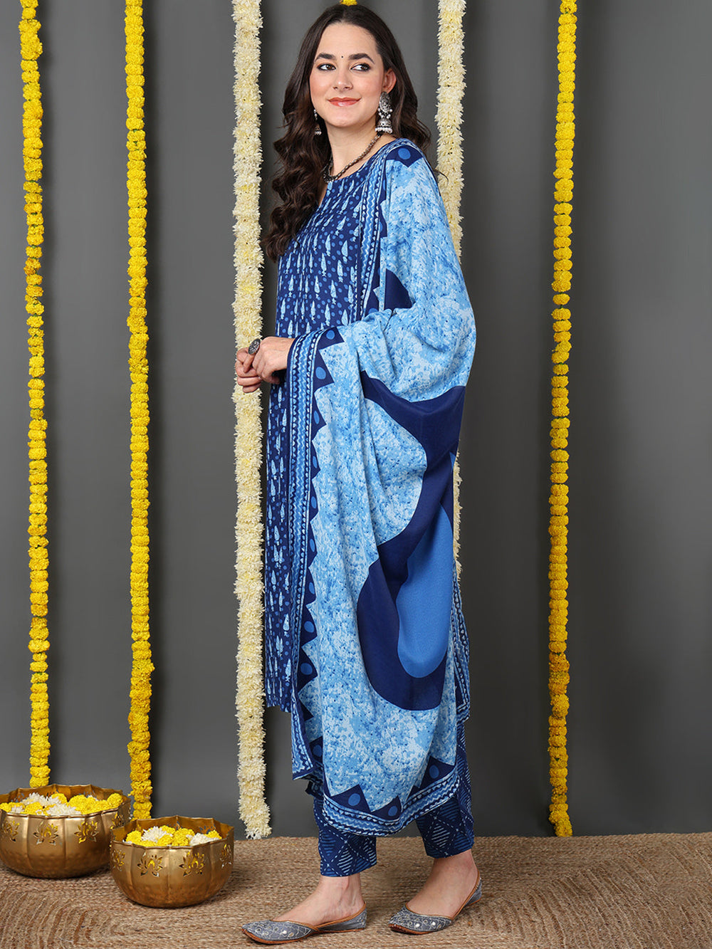 ZERESOUQ-Blue-Cotton-Blend-Ethnic-Motifs-Printed-Straight-Kurta-Trouser-With-Dupatta