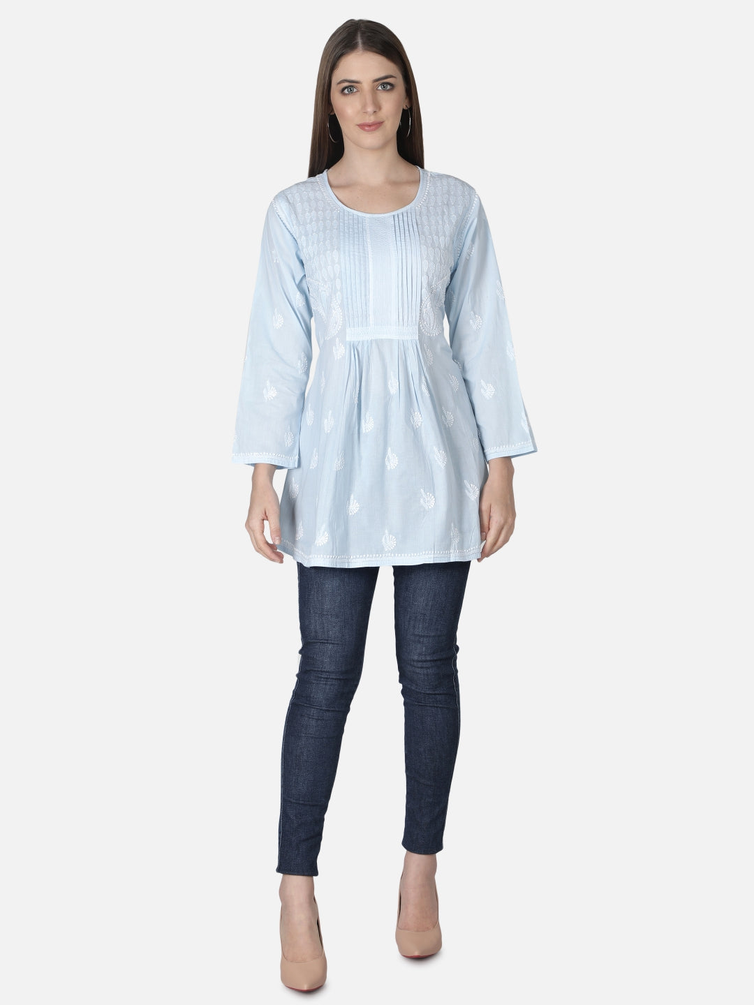 Blue-Cotton-Lucknowi-Chikankari-Short-Top
