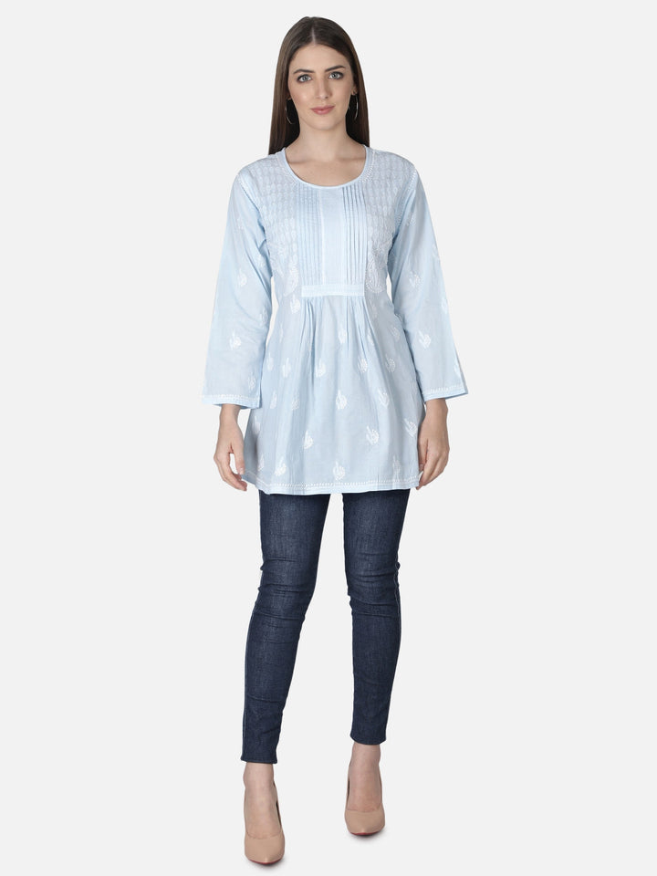 Blue-Cotton-Lucknowi-Chikankari-Short-Top