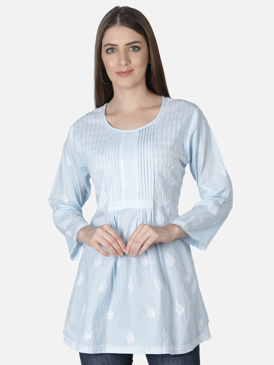 Blue-Cotton-Lucknowi-Chikankari-Short-Top