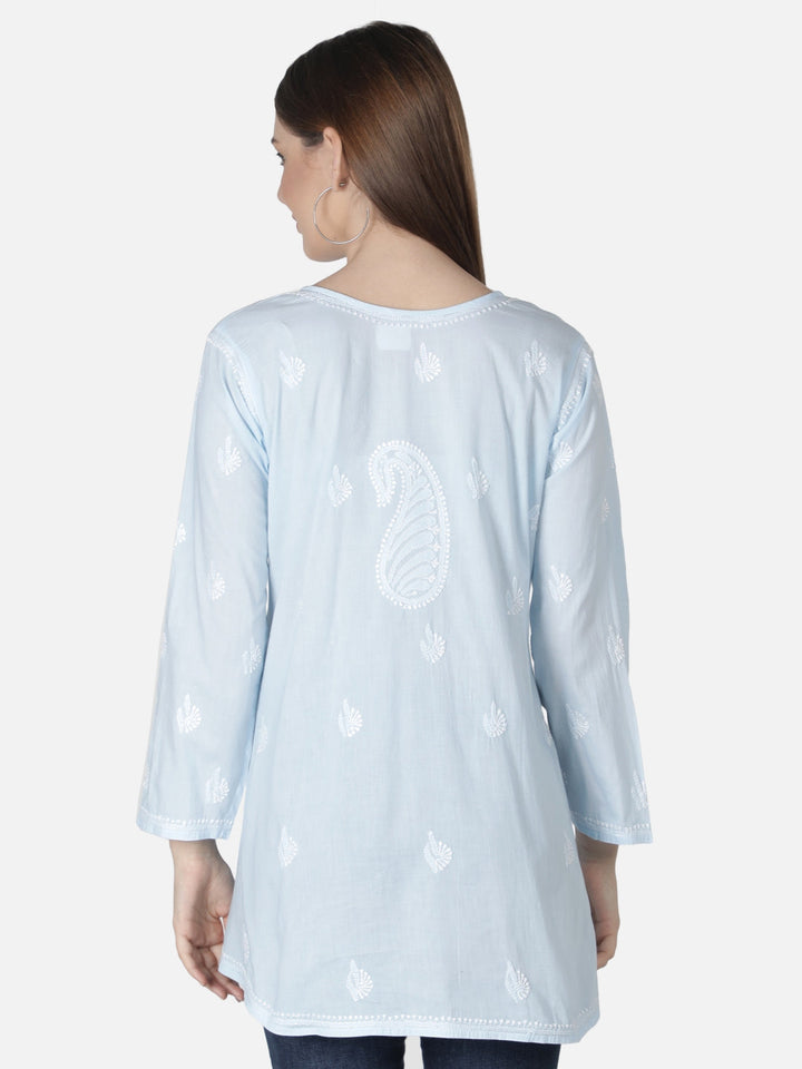 Blue-Cotton-Lucknowi-Chikankari-Short-Top