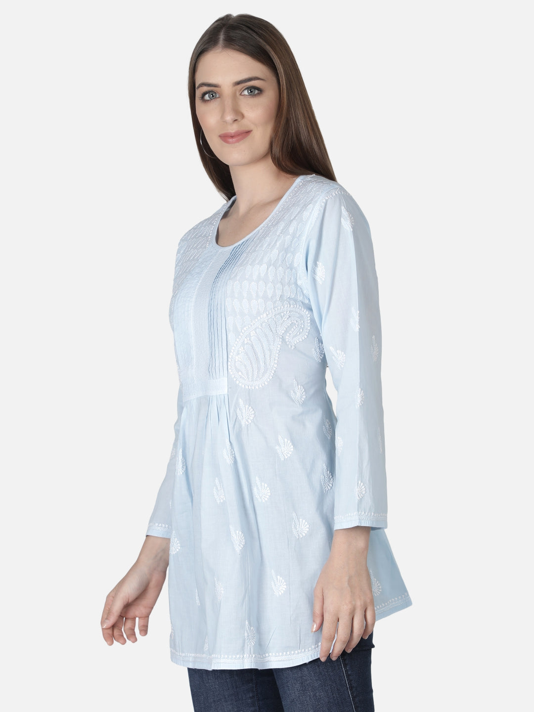 Blue-Cotton-Lucknowi-Chikankari-Short-Top