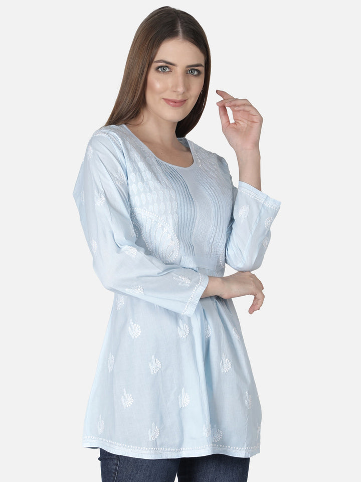 Blue-Cotton-Lucknowi-Chikankari-Short-Top