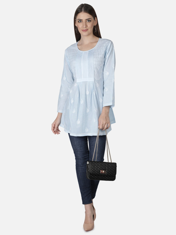 Blue-Cotton-Lucknowi-Chikankari-Short-Top