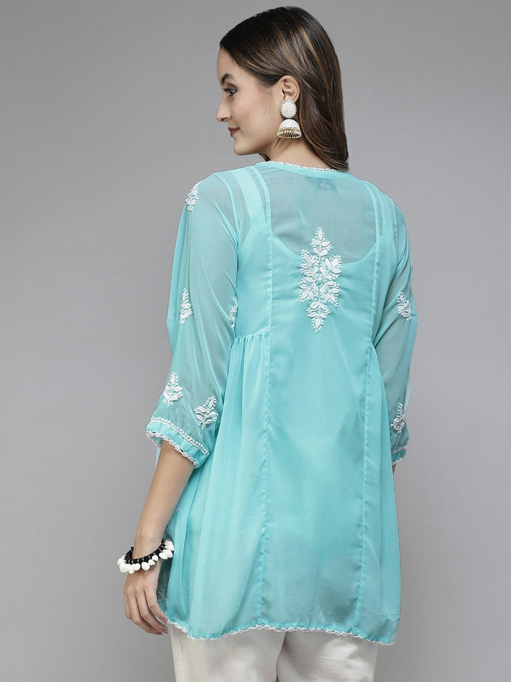 Blue-Faux-Georgette-Chikan-Kurti-Only