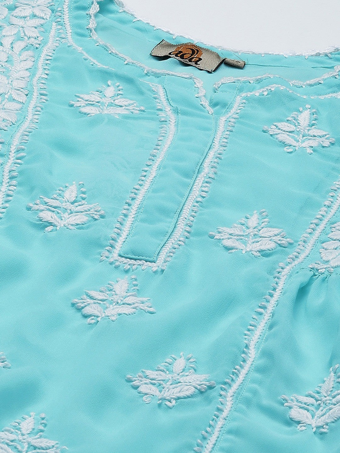 Blue-Faux-Georgette-Chikan-Kurti-Only