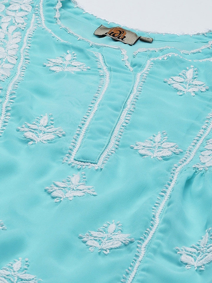 Blue-Faux-Georgette-Chikan-Kurti-Only
