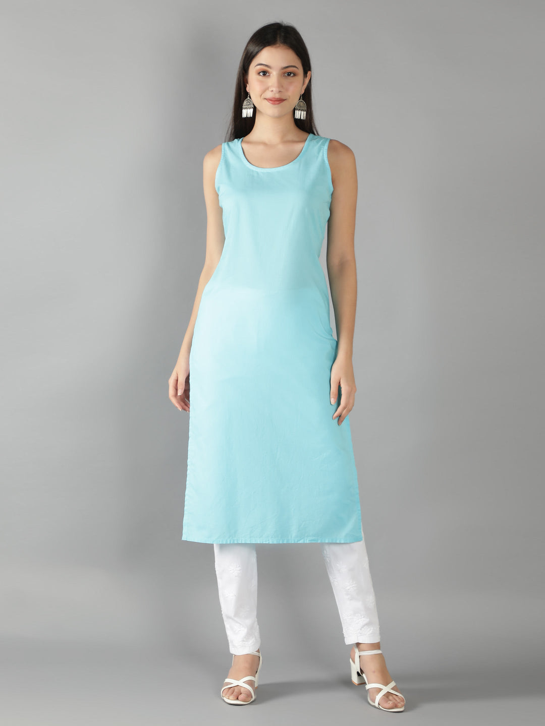 Blue Georgette Chikan Kurta & Matching Slip