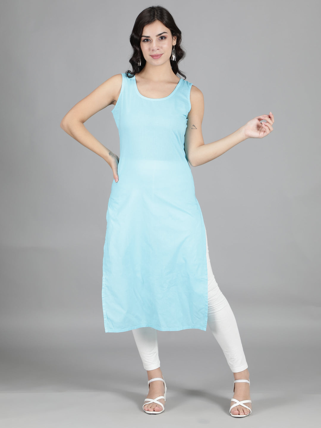 Blue Georgette Chikan Kurta with Inner Slip