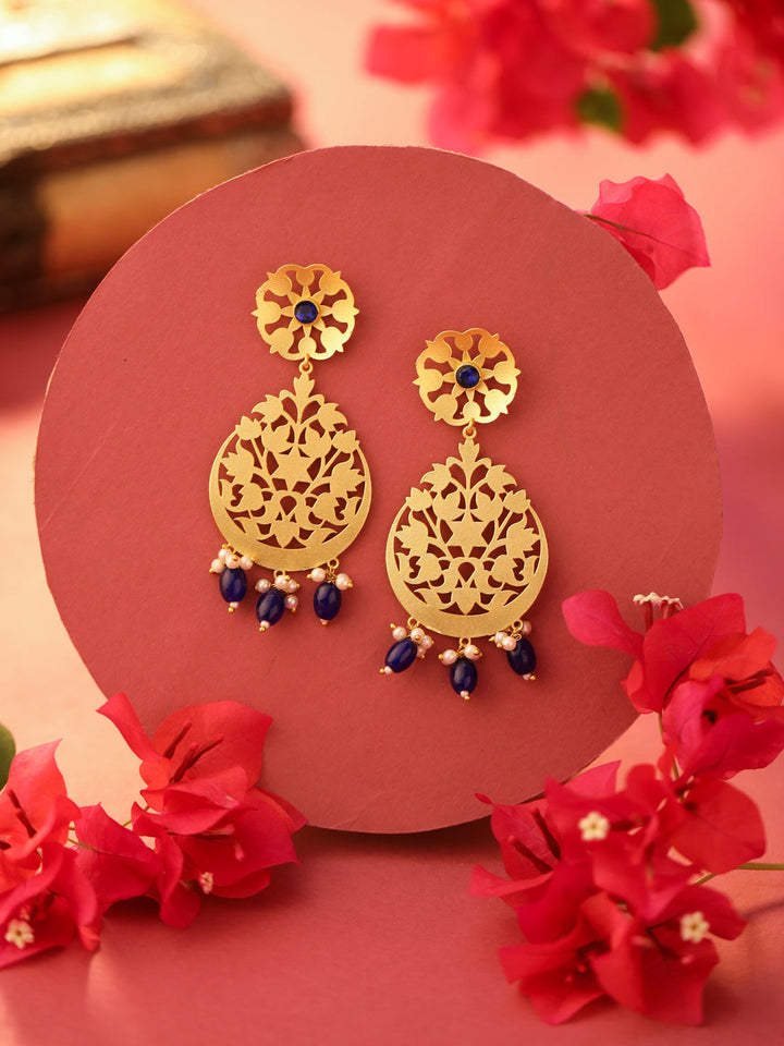 Blue-Gold-Matte-Brass-Drop-&-Danglers