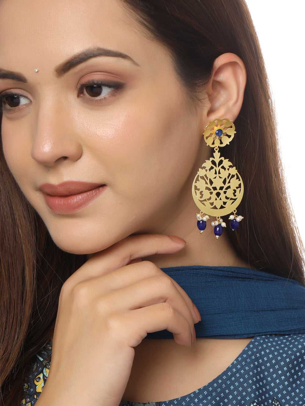 Blue-Gold-Matte-Brass-Drop-&-Danglers