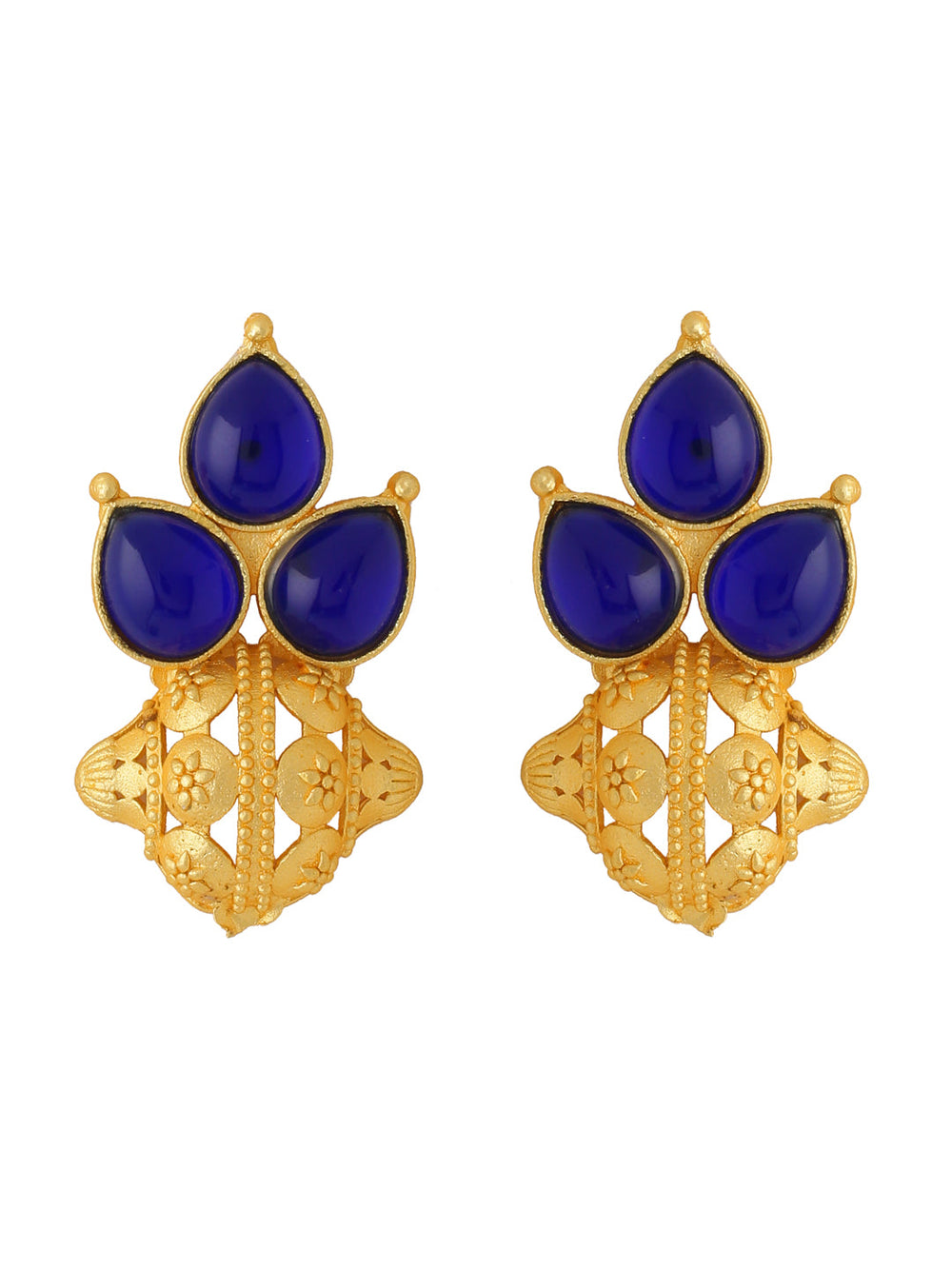 Blue-Gold-Matte-Brass-Stud-Earrings