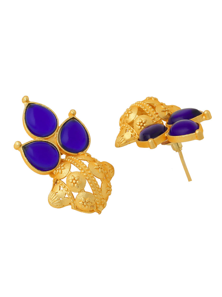 Blue-Gold-Matte-Brass-Stud-Earrings