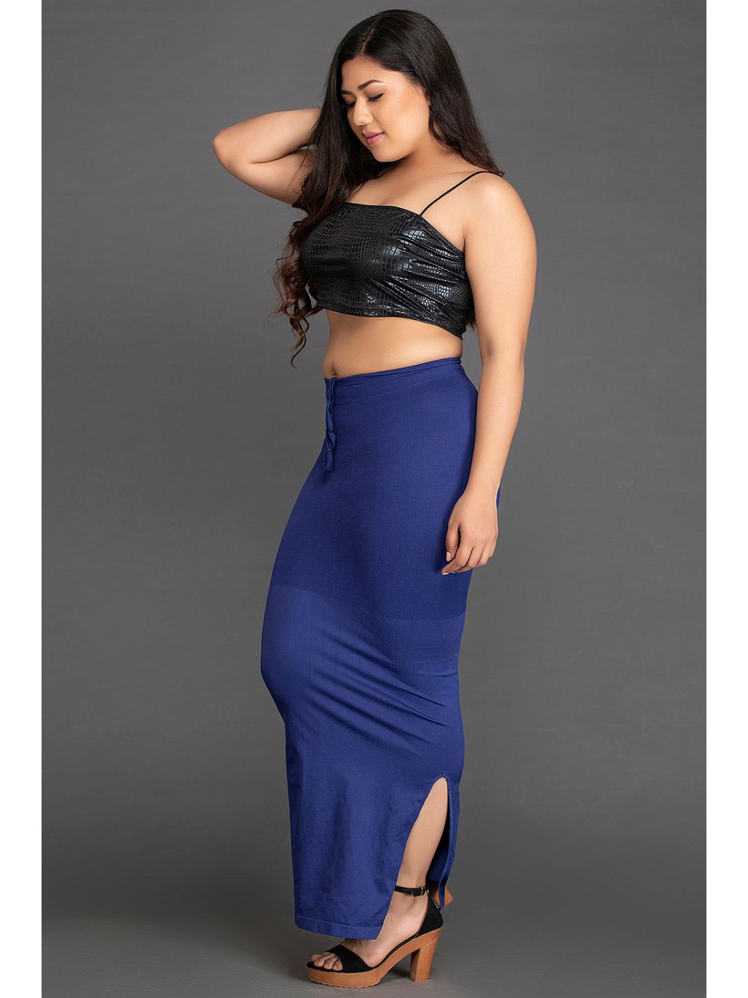 Blue Spandex Saree Shapewear with Drawstring