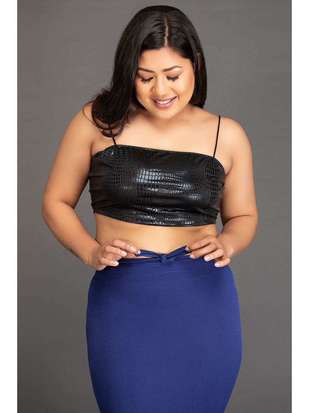 Blue Spandex Saree Shapewear with Drawstring