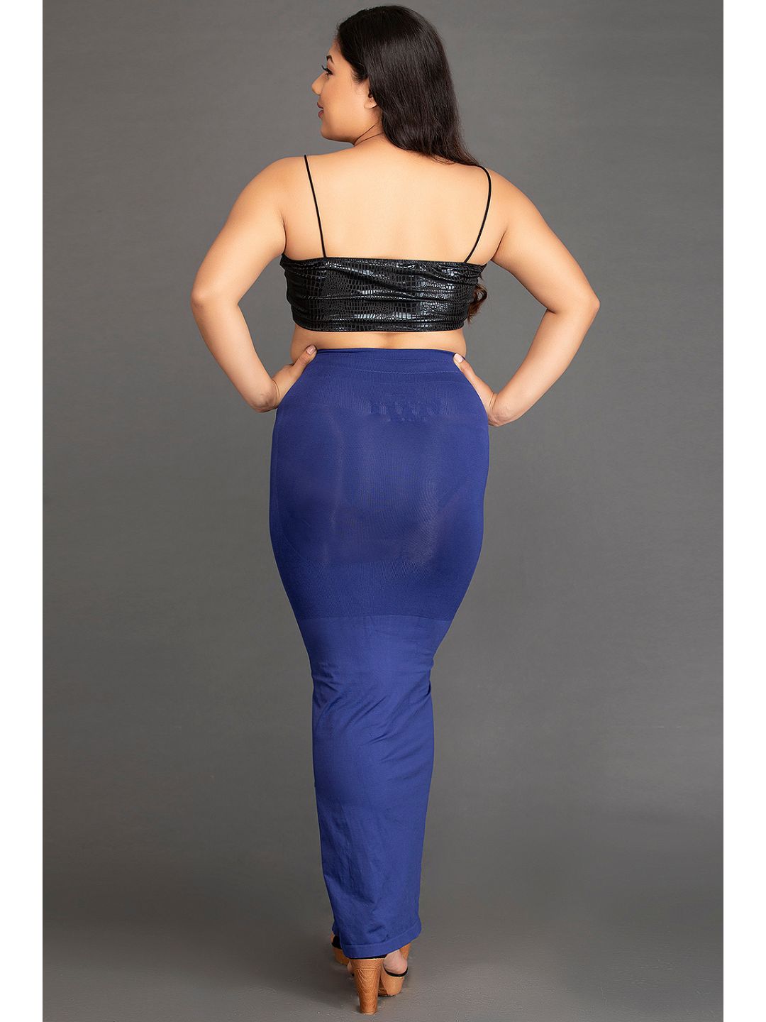 Blue Spandex Saree Shapewear with Drawstring