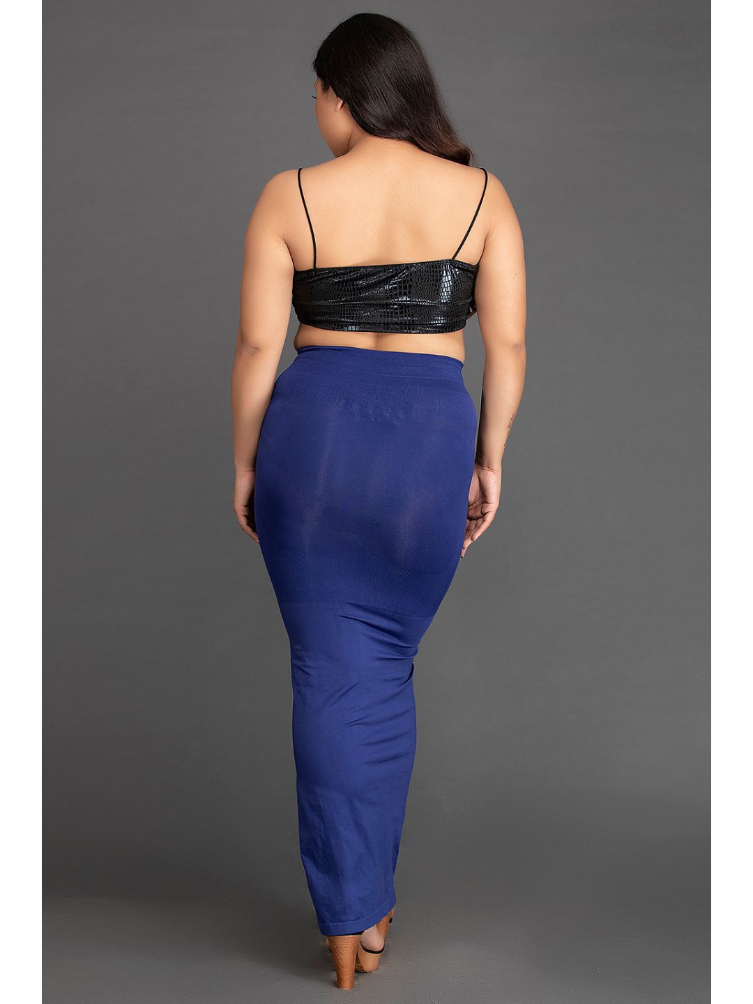 Blue Spandex Saree Shapewear with Drawstring