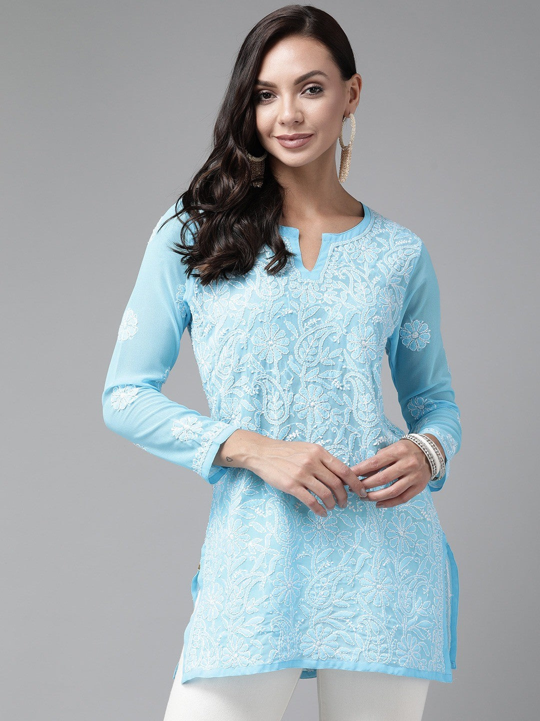 Blue-Straight-Chikan-Kurti-Only