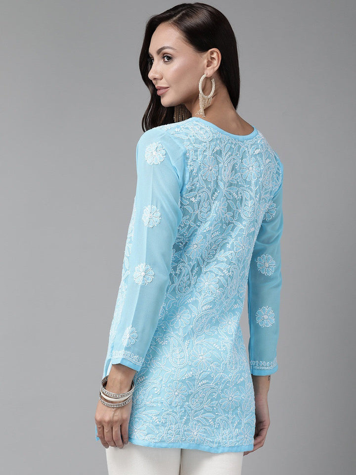 Blue-Straight-Chikan-Kurti-Only