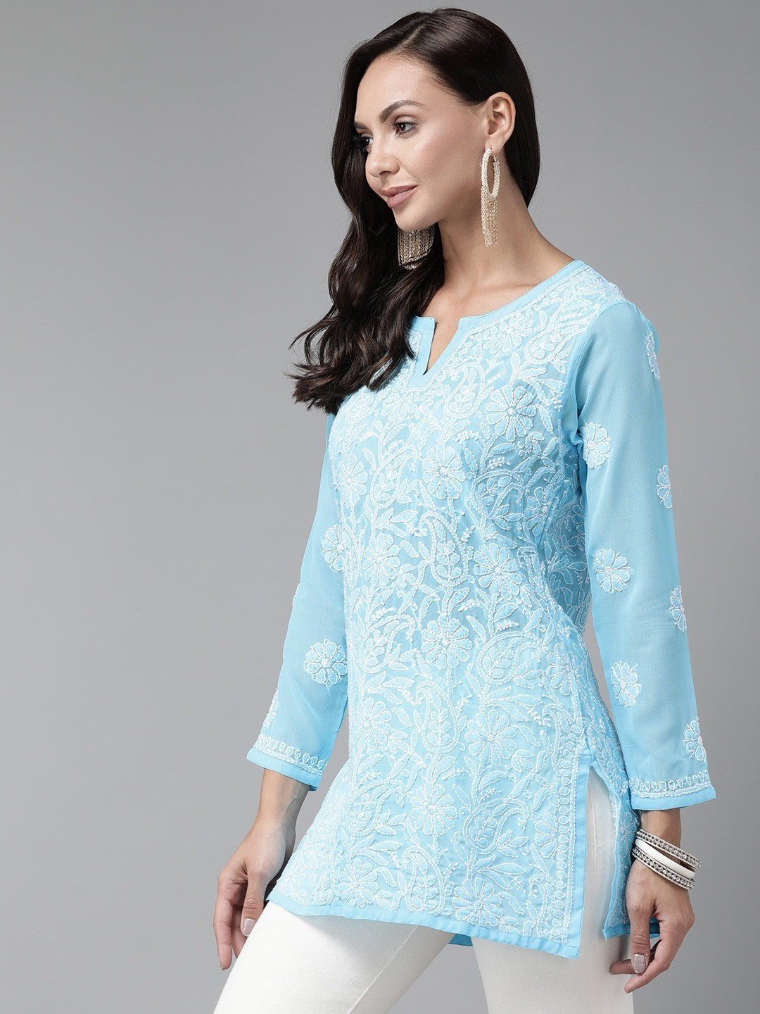 Blue-Straight-Chikan-Kurti-Only