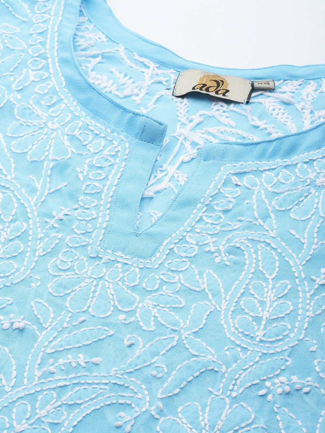 Blue-Straight-Chikan-Kurti-Only