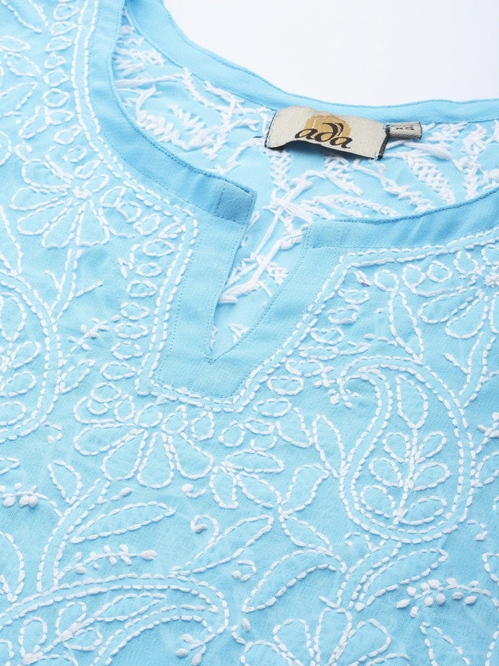 Blue-Straight-Chikan-Kurti-Only