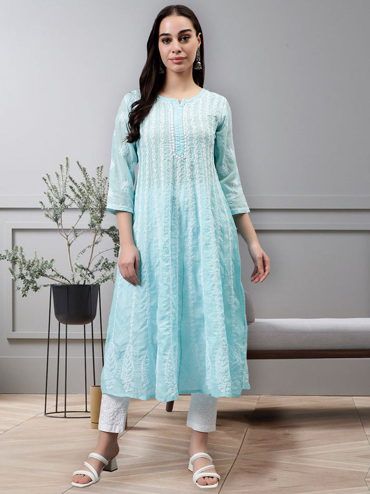 Blue-Terivoil-Embroidered-Chikankari-Anarkali-Kurti