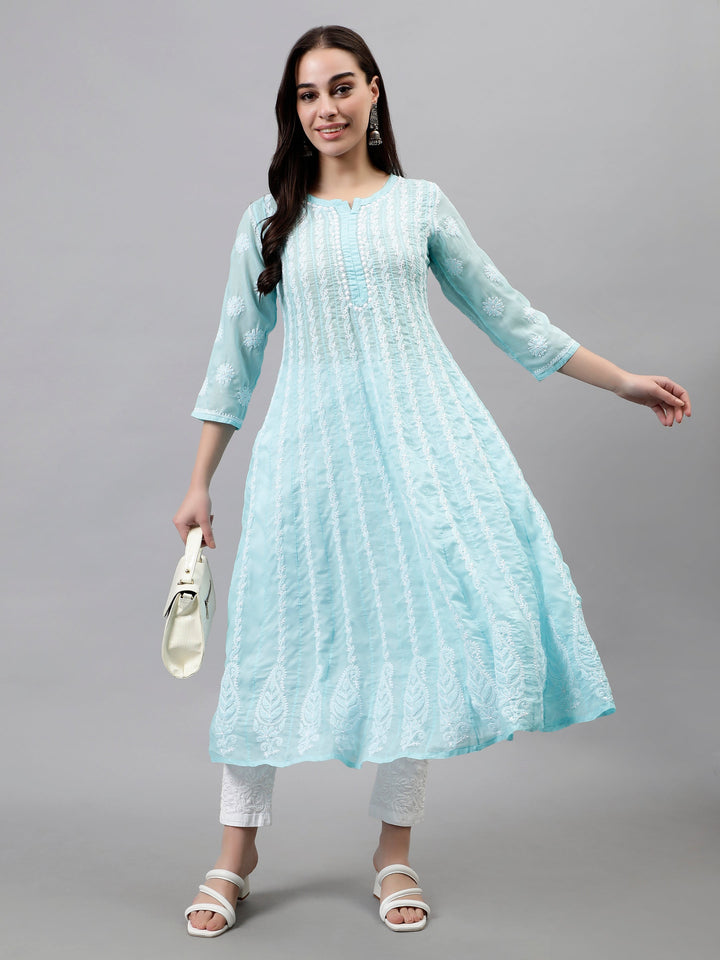 Blue-Terivoil-Embroidered-Chikankari-Anarkali-Kurti