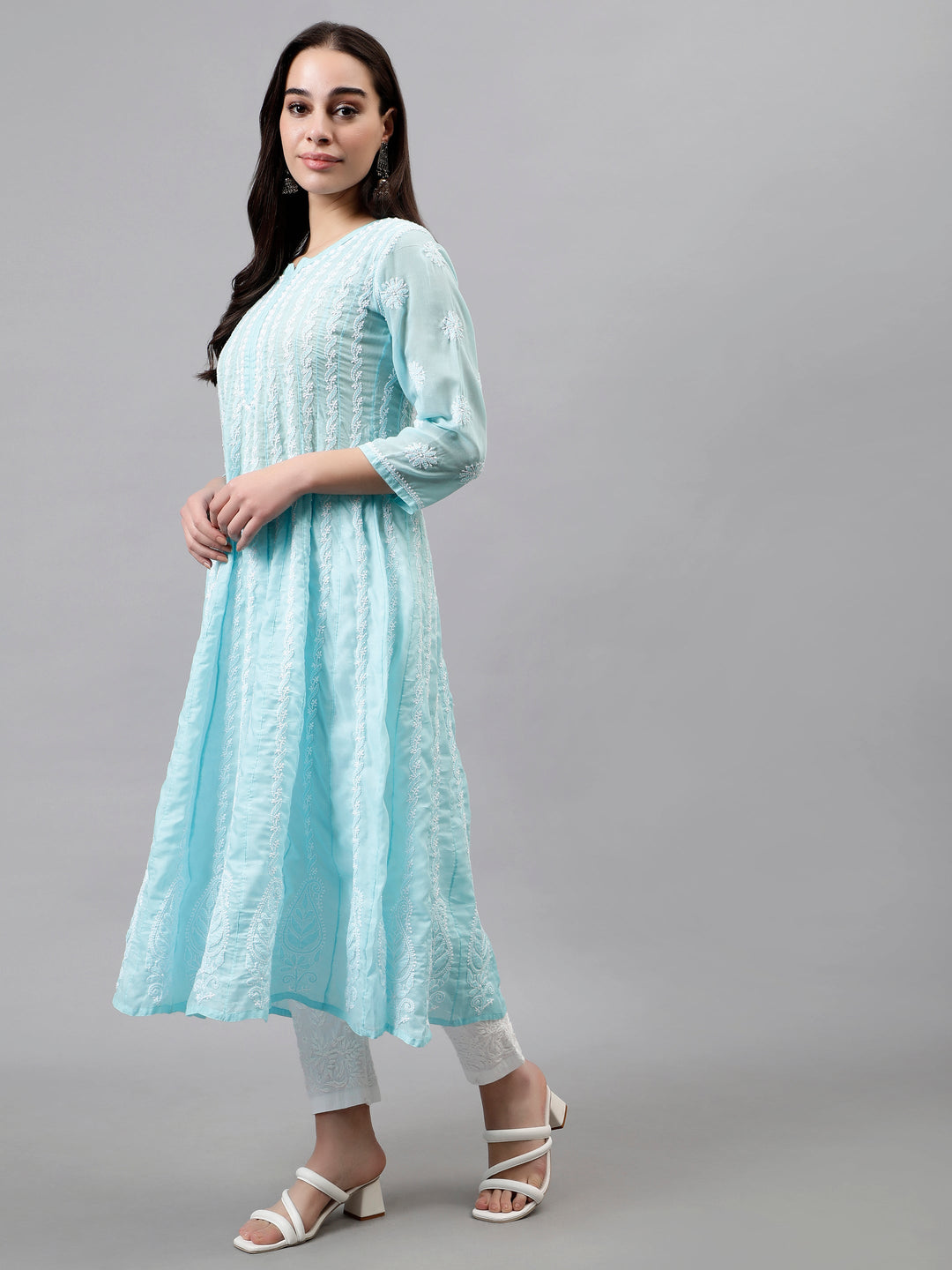 Blue-Terivoil-Embroidered-Chikankari-Anarkali-Kurti