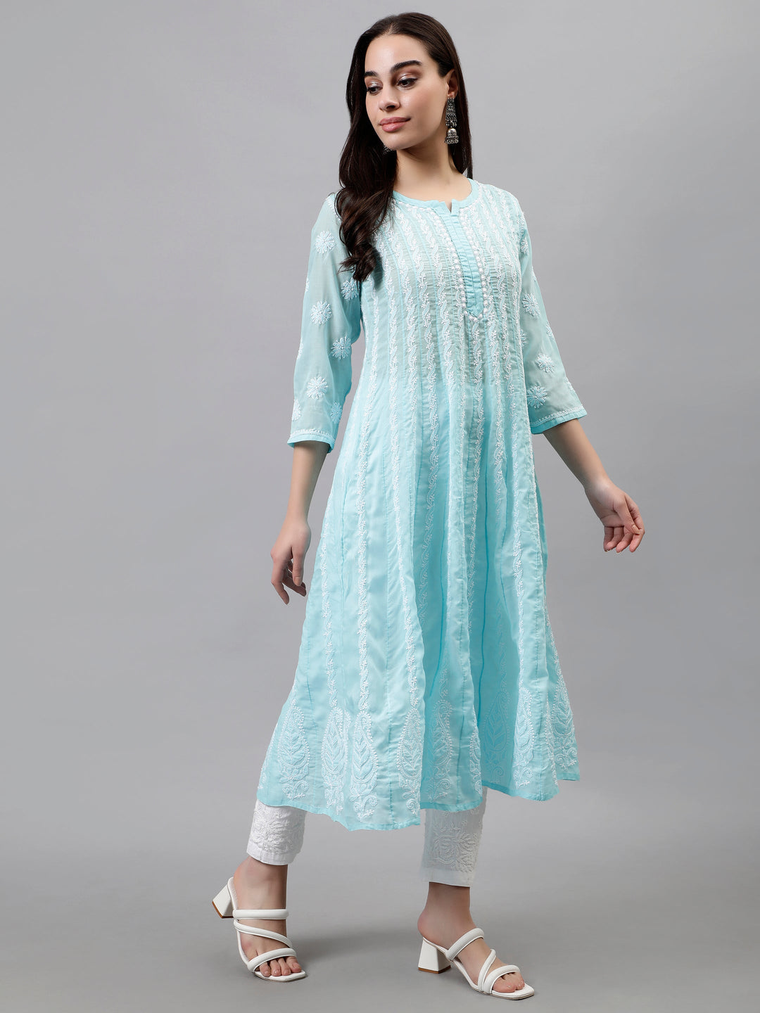 Blue-Terivoil-Embroidered-Chikankari-Anarkali-Kurti