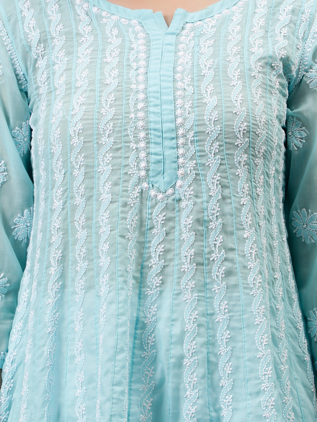Blue-Terivoil-Embroidered-Chikankari-Anarkali-Kurti
