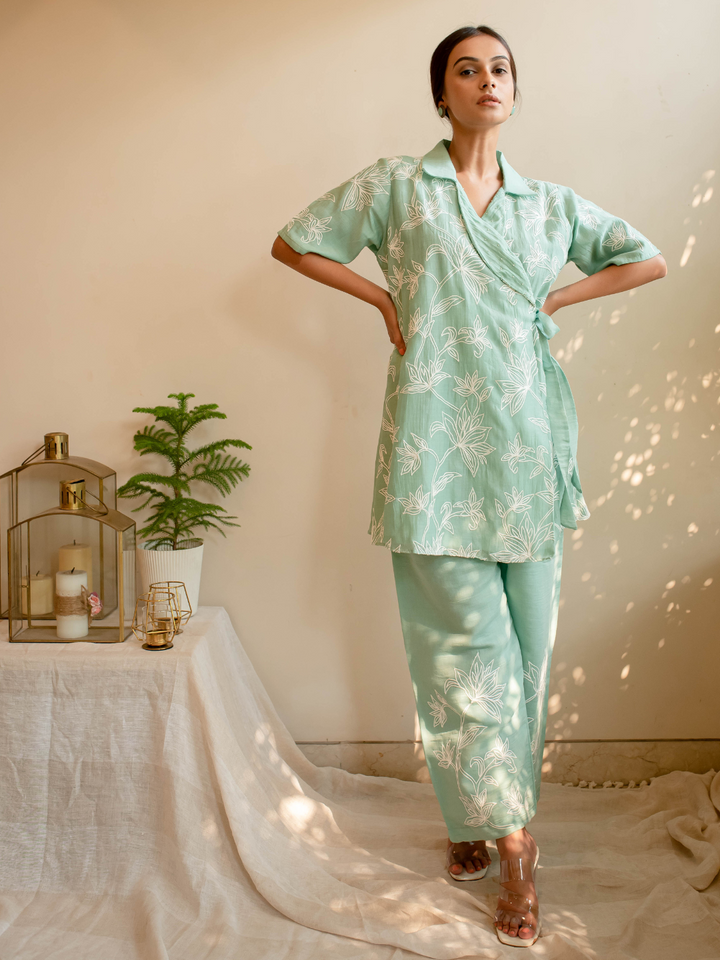 Blue-&-White-Silk-Thread-Embroidered-Angrakha-Co-ord-Set