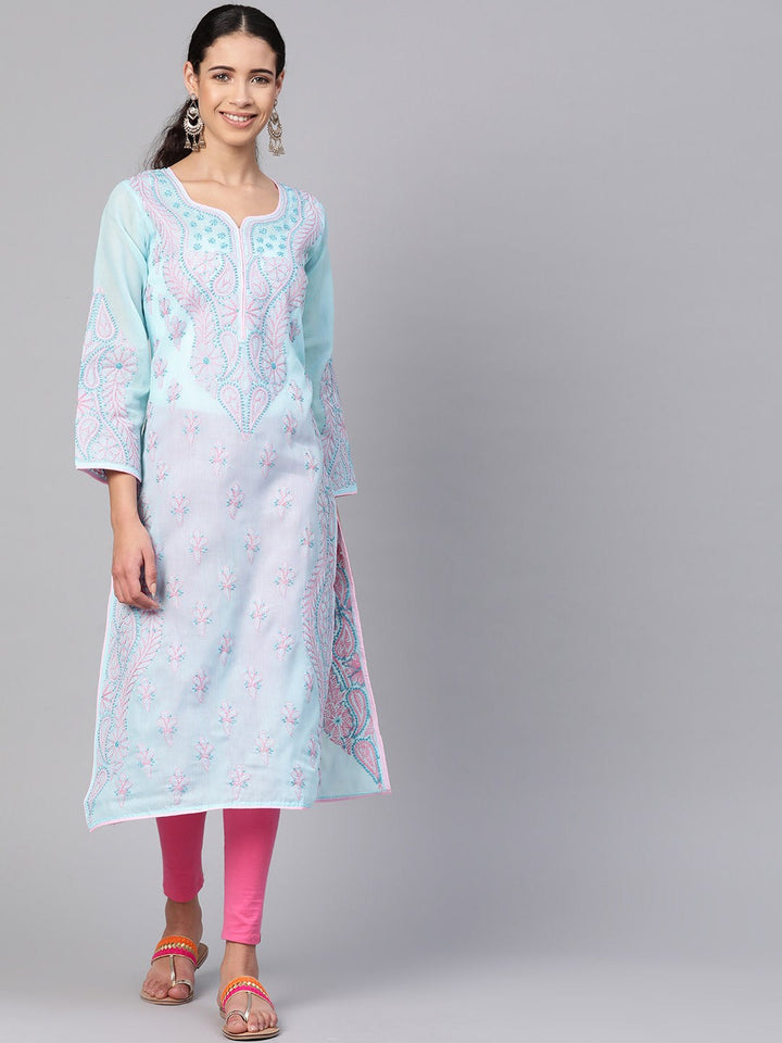 Blue-Cotton-Lucknow-Chikankari-Kurti