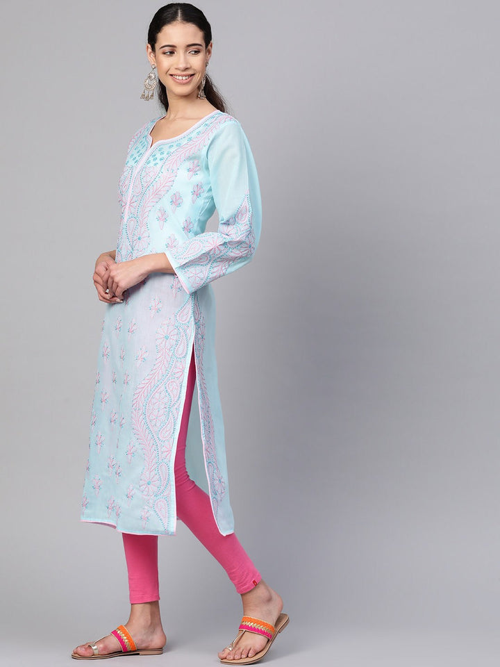 Blue-Cotton-Lucknow-Chikankari-Kurti