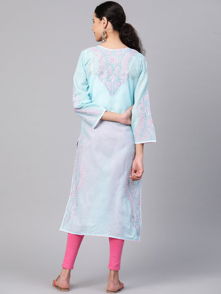 Blue-Cotton-Lucknow-Chikankari-Kurti