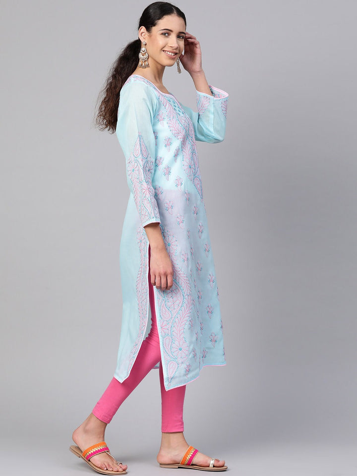 Blue-Cotton-Lucknow-Chikankari-Kurti
