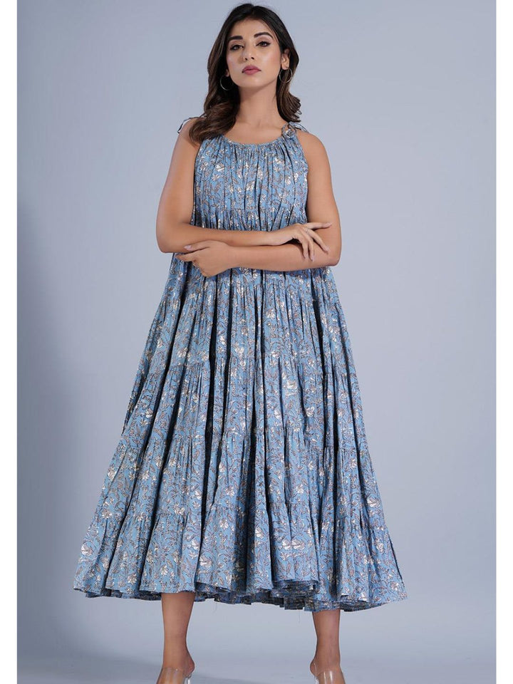 Bluish Grey Strappy Tieable Dress in Six Tiers