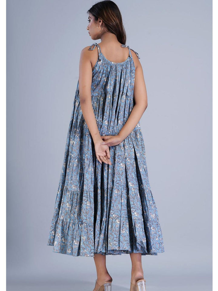 Bluish Grey Strappy Tieable Dress in Six Tiers
