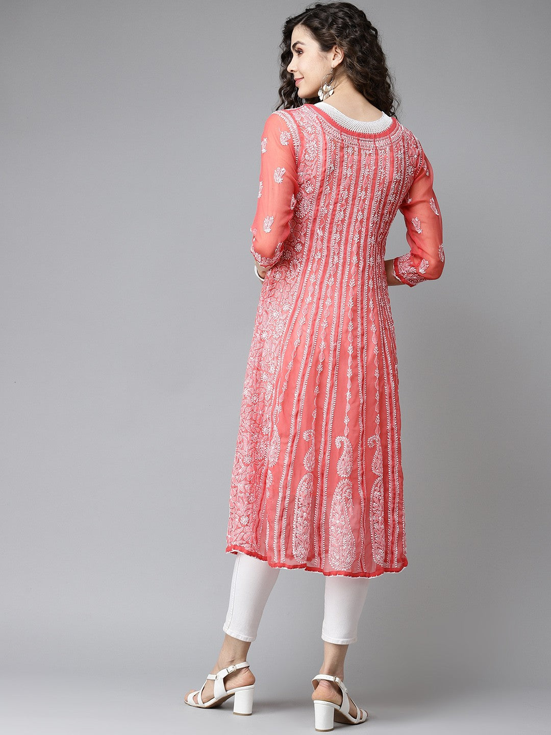 Brick-Red-Georgette-Chikankari-Anarkali-Kurta