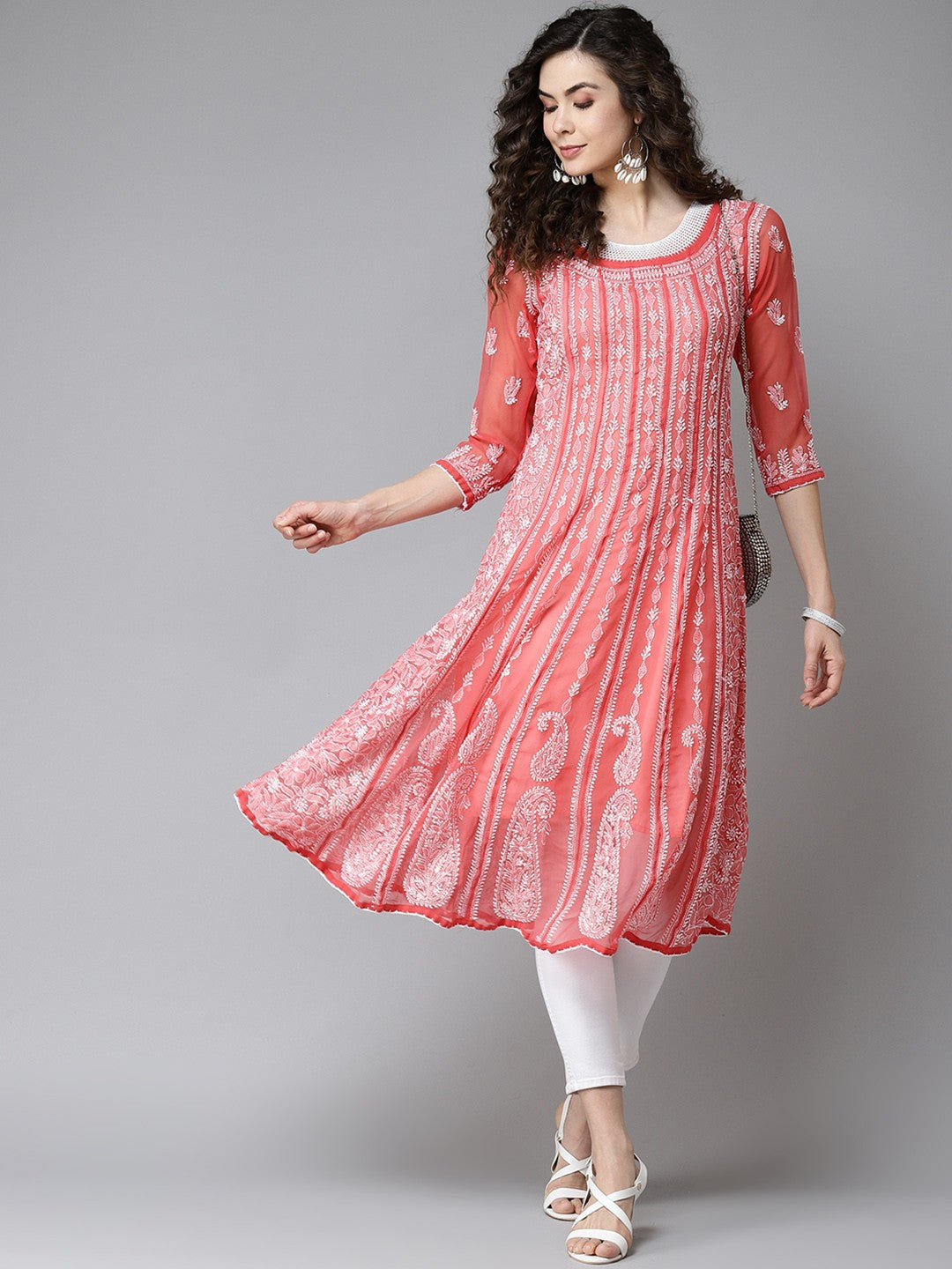 Brick-Red-Georgette-Chikankari-Anarkali-Kurta