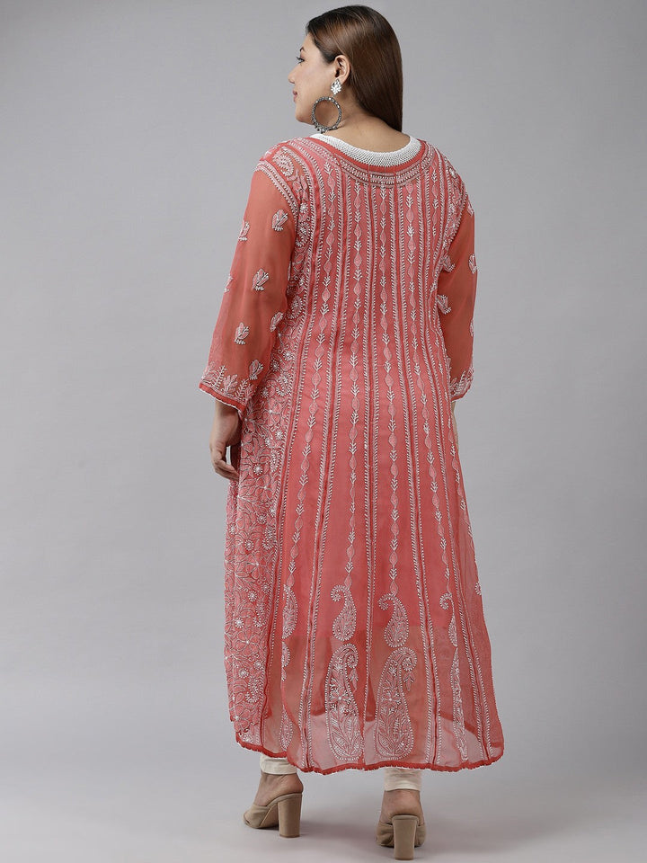 Brick-Red-Georgette-Chikankari-Anarkali-Kurta