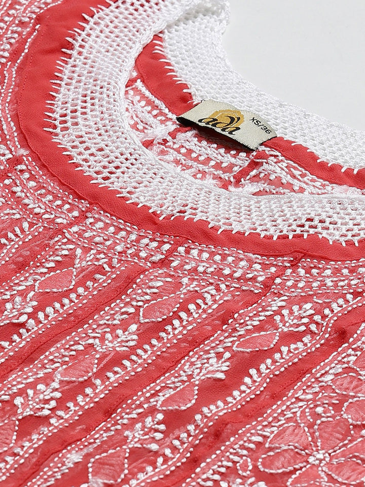 Brick-Red-Georgette-Chikankari-Anarkali-Kurta